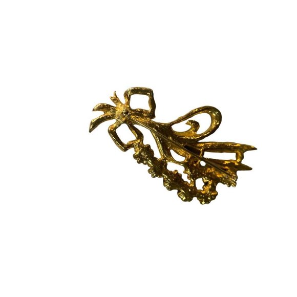 Vintage Goldtone Floral Spray Brooch 3" Pink Green Enameled - Picture 6 of 7